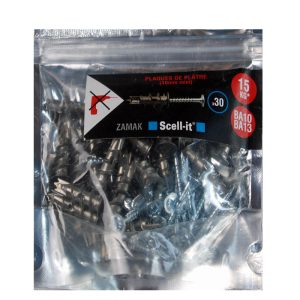30 Chevilles autoforeuses en Zamak avec vis 4,5 x 30mm. SCELL-IT