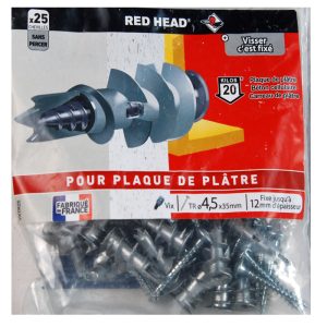 25 Chevilles autoforeuses avec vis 4,5 x 35mm. RED HEAD
