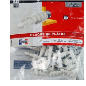 60 Chevilles autoforeuses en nylon avec vis 3 x 25mm. RED HEAD