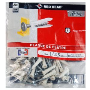 50 Chevilles auto perceuses avec vis 3,5 x 30mm RED HEAD Ref. HMBTFSA50