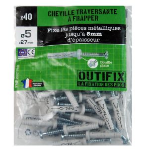 40 Chevilles traversantes à frapper 5x27mm. avec vis OUTIFIX