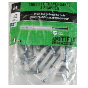 25 Chevilles traversantes à frapper 8x62mm. avec vis OUTIFIX