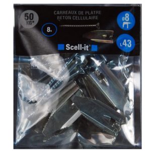 8 Chevilles autoforeuses en métal avec vis 4 x 50mm. SCELL-IT