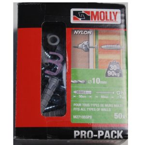 50 Chevilles nylon 10 x 50mm.  avec vis tête fraisée 7 x 60mm. Ref. M27105SPB MOLLY