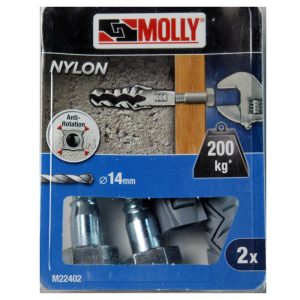 2 Chevilles nylon 14 x 70mm. avec 4 Tirefonds 12 x 80mm. Ref. M22402-XJ MOLLY