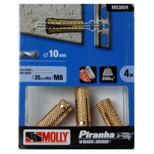 4 Chevilles femelles laiton M8 x 30 mm pour matériaux plein ref. M53804-XJ MOLLY