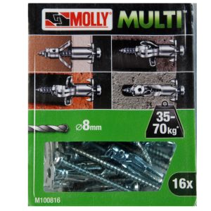 16 Chevilles métal 8 x 50mm. MULTI avec vis agglo Ref. M100816-XJ MOLLY