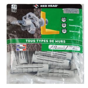 12 Chevilles universelles conditions extrêmes 12 x 60mm. pour Tirefond D.8mm. RED HEAD