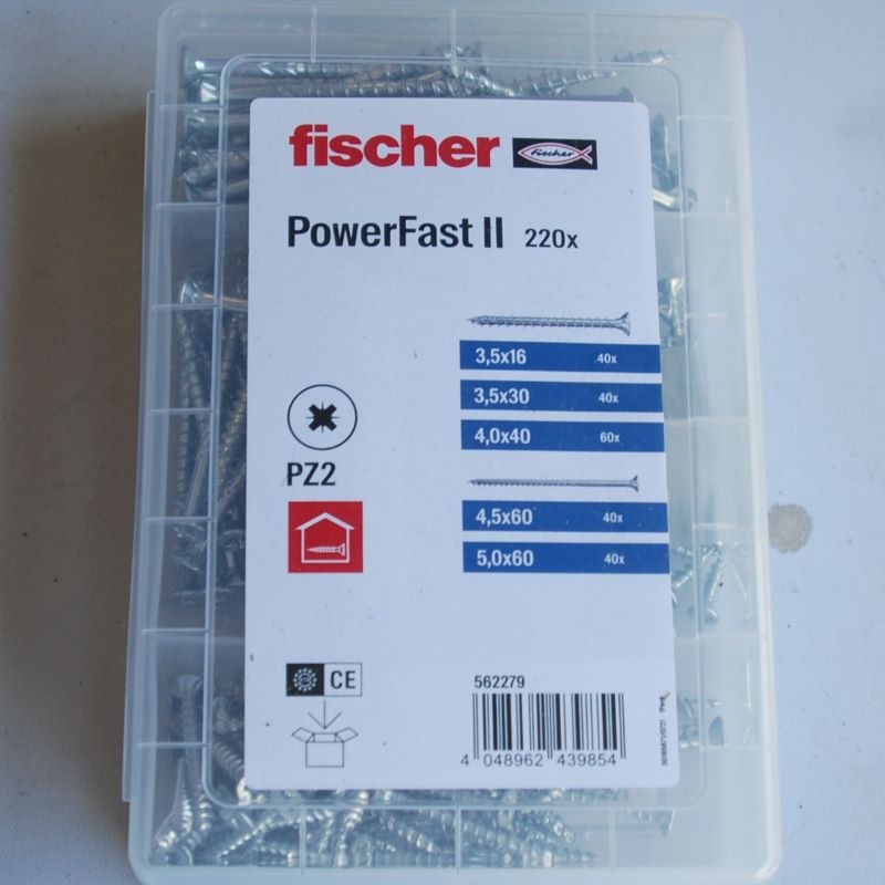 Boite de 220 vis bois zinguées PowerFast II Tête fraisée PZ2 FISCHER ref. 562279