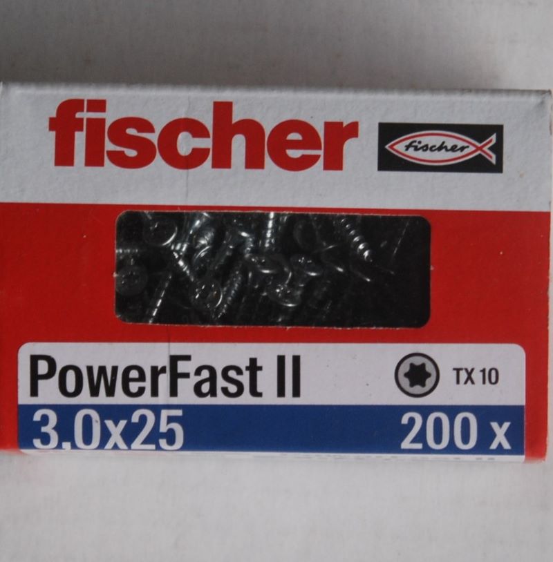 Boite de 200 vis bois zinguées PowerFast FPF II CTF 3 x 25 Tête fraisée empreinte TX FISCHER ref. 670009