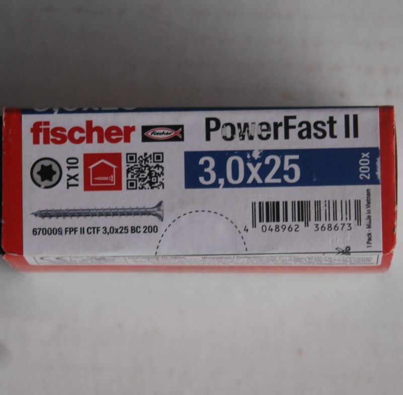 Boite de 200 vis bois zinguées PowerFast FPF II CTF 3 x 25 Tête fraisée empreinte TX FISCHER ref. 670009 – Image 2