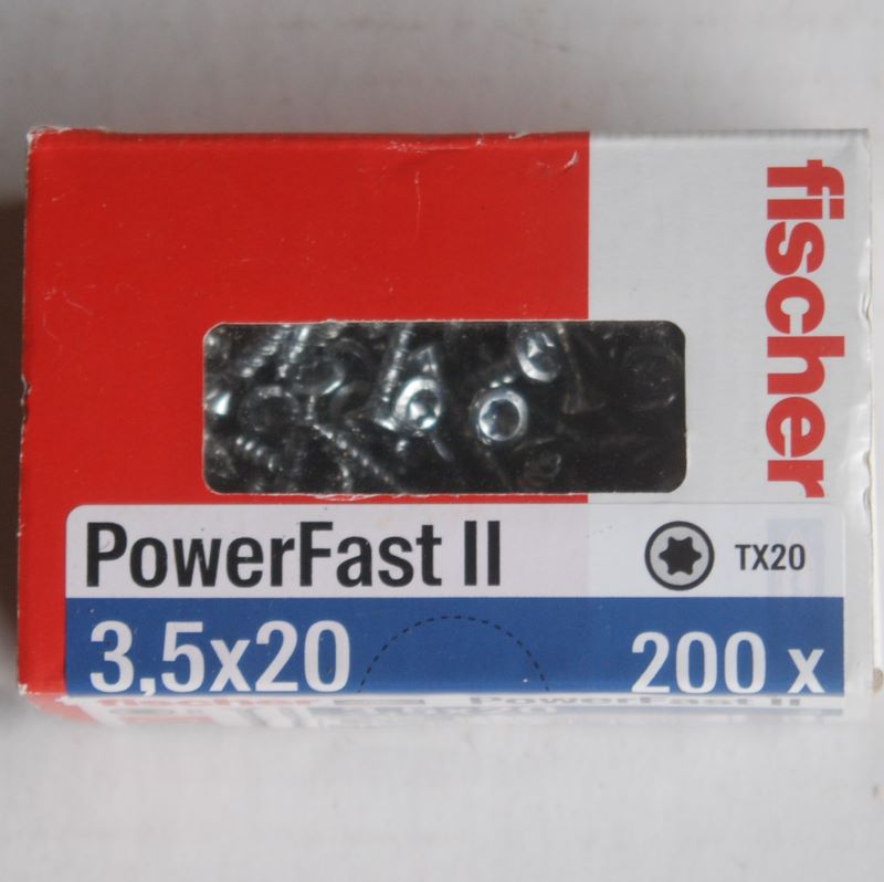 Boite de 200 vis bois zinguées PowerFast FPF II CZF 3,5 x 20 Tête fraisée empreinte TX FISCHER ref. 670074