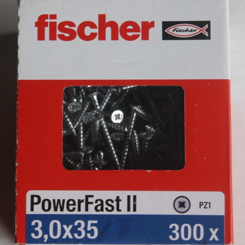 Boite de 300 vis bois zinguées PowerFast FPF II CZF 3 x 35 Tête fraisée empreinte PZ FISCHER ref. 670043