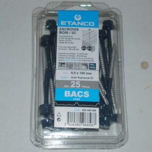 25 Vis Zacrovis 6,5x100 bleu gris Tête 6 pans RAL 5008 Réf. 620448008 ETANCO