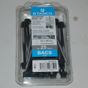 25 Vis Zacrovis 6,5x100 gris anthracite Tête 6 pans RAL 7016 Réf. 620448236 ETANCO