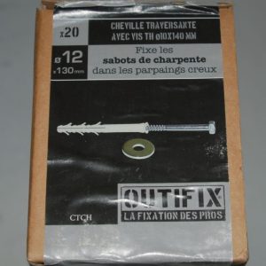 20 Chevilles traversantes 12x130mm. avec tirefonds TH D.10 x 140mm.  et rondelles pour sabot de charpente OUTIFIX