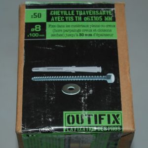 50 Chevilles traversantes 8x100mm. avec tirefonds TH D.6 x 105mm. et rondelles OUTIFIX