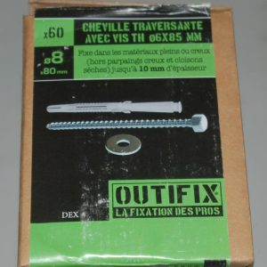 60 Chevilles traversantes 8x80mm. avec tirefonds TH D.6 x 85mm. et rondelles OUTIFIX