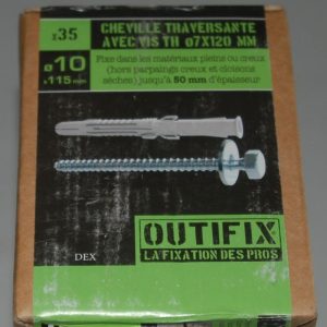 35 Chevilles traversantes 10x115mm. avec tirefonds TH D.7 x 120mm. et rondelles OUTIFIX