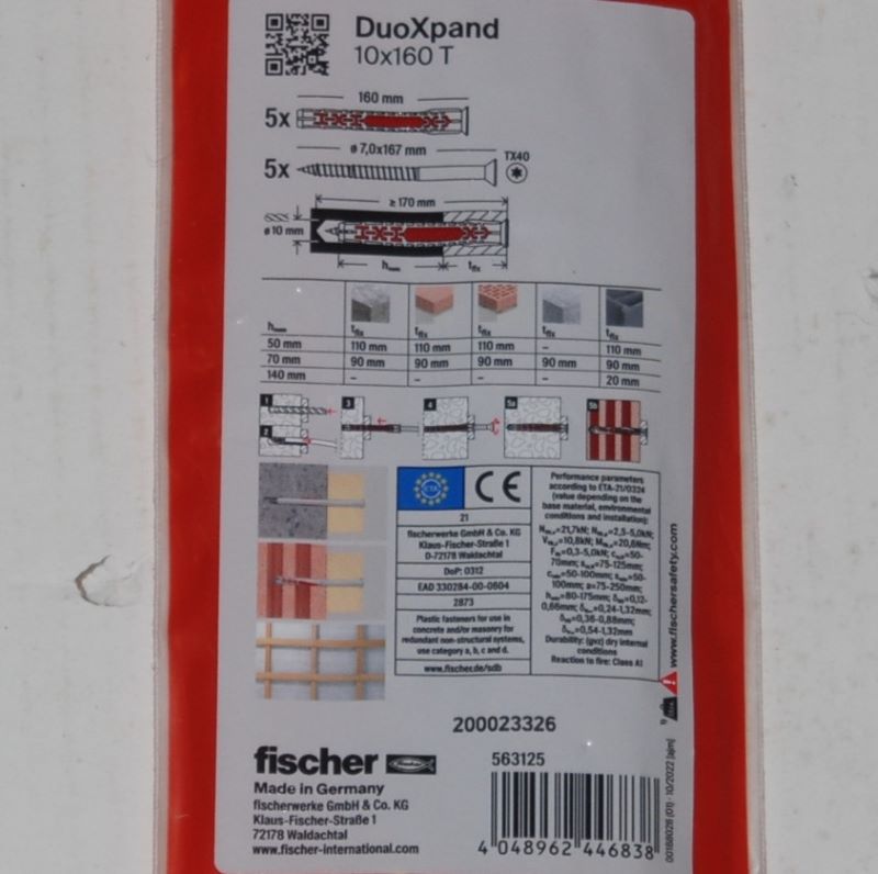 5 Chevilles rallongées DuoXpand 10 x 160 T en acier électrozingué Ref. 563125 FISCHER DAREX – Image 2