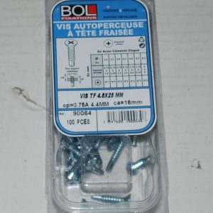 100 Vis Autoperceuse à tête fraisée en Acier Cémenté Zingué Tf 4,8 x 25 BOL-FIXATION ref. 90064
