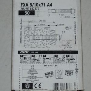 Boite de 50 goujons d'ancrages FXA 8 x 71mm. Inox A4 FISCHER ref. 523270