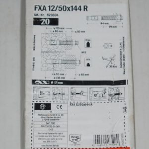 Boite de 20 goujons d'ancrages FXA 12 x 144mm. Inox A4 FISCHER ref. 523304