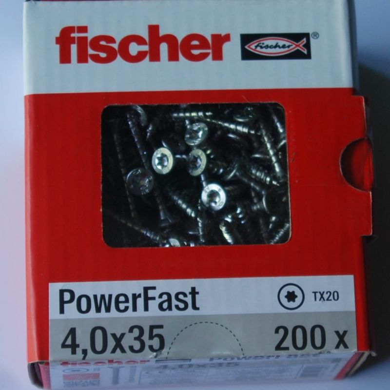 Boite de 200 vis bois Inox A2 PowerFast FPF-ST 4 x 35 Tête fraisée empreinte TX FISCHER ref. 657036