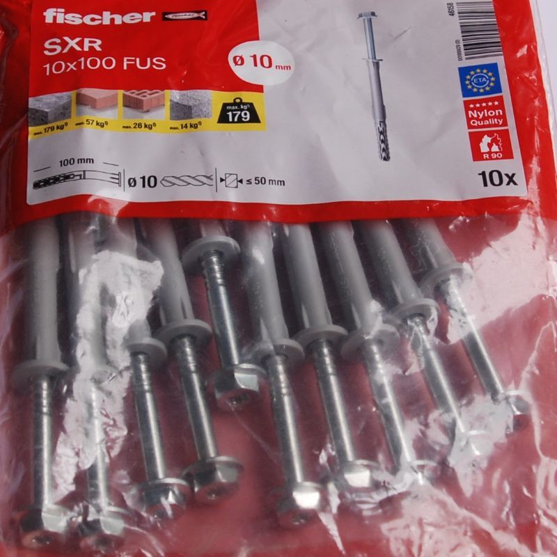 10 Fixations pour ossatures et cadres SXR 10 x 100 FUS avec vis à tête hexagonale Ref. 46158 FISCHER DAREX