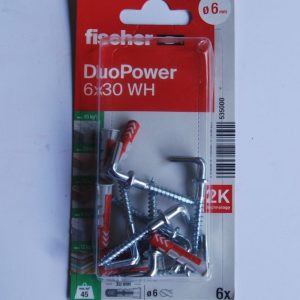 6 Chevilles tous matériaux DuoPower 6x30 WH avec crochet droit ref. 535000 FISCHER