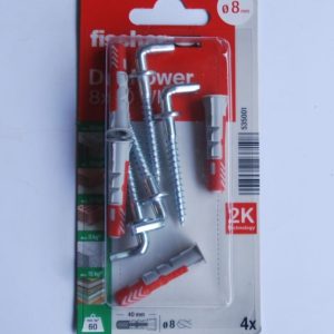 4 Chevilles tous matériaux DuoPower 8x40 WH avec crochet droit ref. 535001 FISCHER