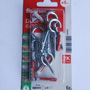 6 Chevilles tous matériaux DuoPower 6x30 RH avec crochet rond ref. 535013 FISCHER