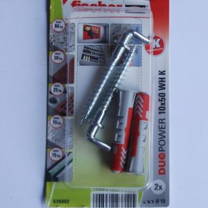 2 Chevilles tous matériaux DuoPower 10x50 WH avec crochet droit ref. 535002 FISCHER