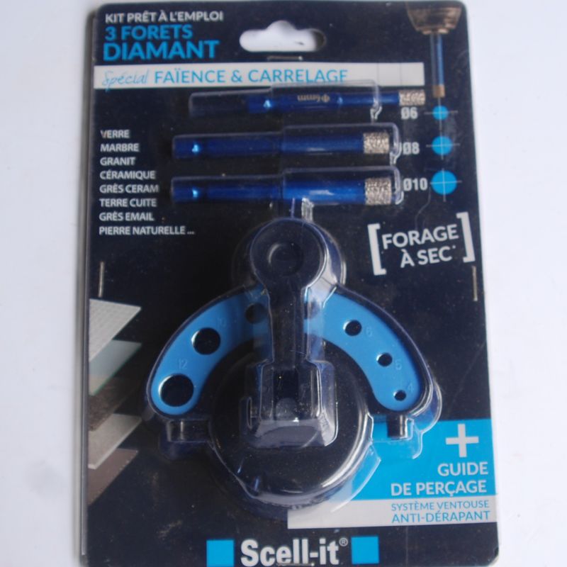 Kit de 3 Forets diamant à sec D. 6 /8/10mm. avec guide de perçage SCELL-IT Réf. 192542