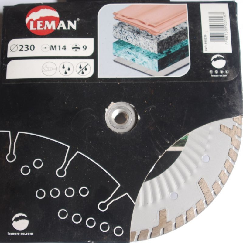 Disque diamant flasque Alu M14 pour carrelage, tuile... D.230mm. LEMAN Ref. 890236