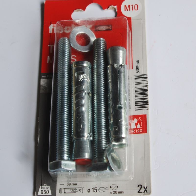 2 Chevilles à douille pour fixations lourdes TA M10 S10 K NV avec vis Ref. 5539966 FISCHER