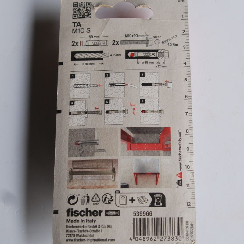 2 Chevilles à douille pour fixations lourdes TA M10 S10 K NV avec vis Ref. 5539966 FISCHER – Image 2