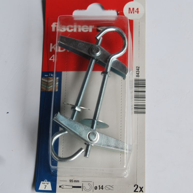 2 Chevilles à segment avec ressort KDH 4 avec crochet M4 FISCHER Ref. 84342