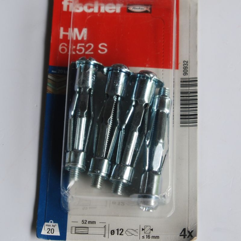 4 Chevilles métalliques à expansion HM 6x52 avec vis M6 Ref. 90932 FISCHER