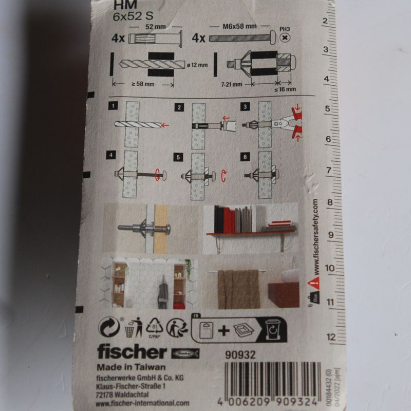 4 Chevilles métalliques à expansion HM 6x52 avec vis M6 Ref. 90932 FISCHER – Image 2