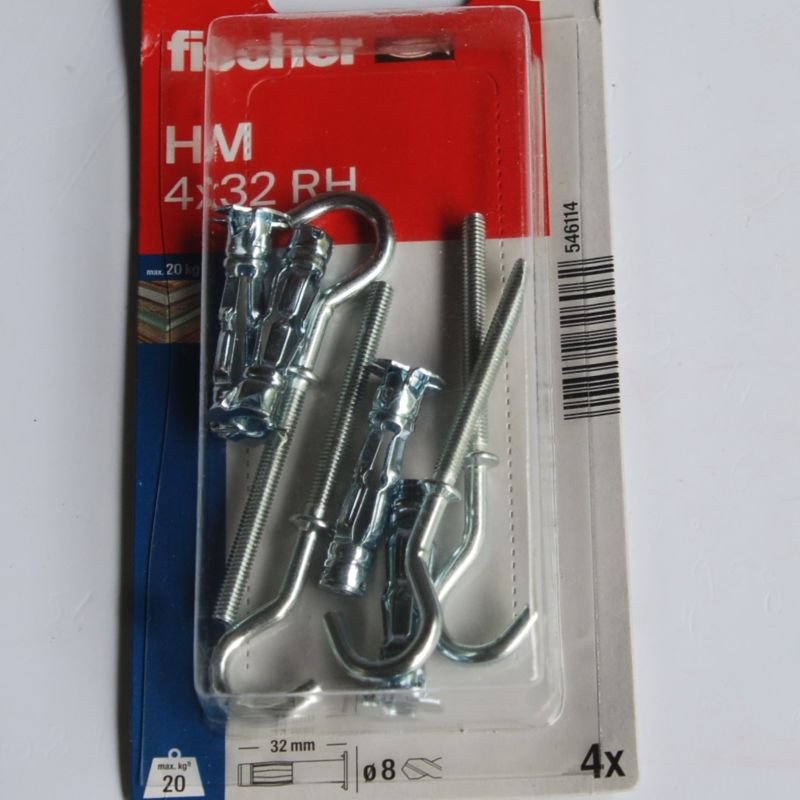 4 Chevilles métalliques à expansion HM 4x32 RH avec crochet rond M4 Ref. 546114 FISCHER