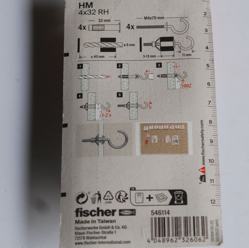 4 Chevilles métalliques à expansion HM 4x32 RH avec crochet rond M4 Ref. 546114 FISCHER – Image 2