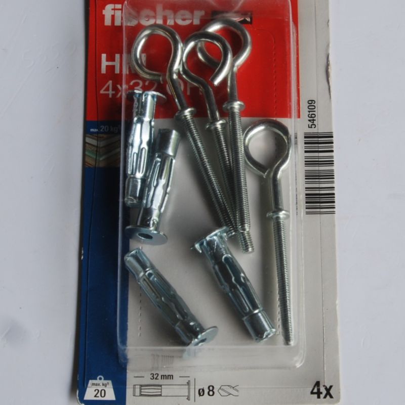4 Chevilles métalliques à expansion HM 4x32 OH avec piton M4 Ref. 546109 FISCHER