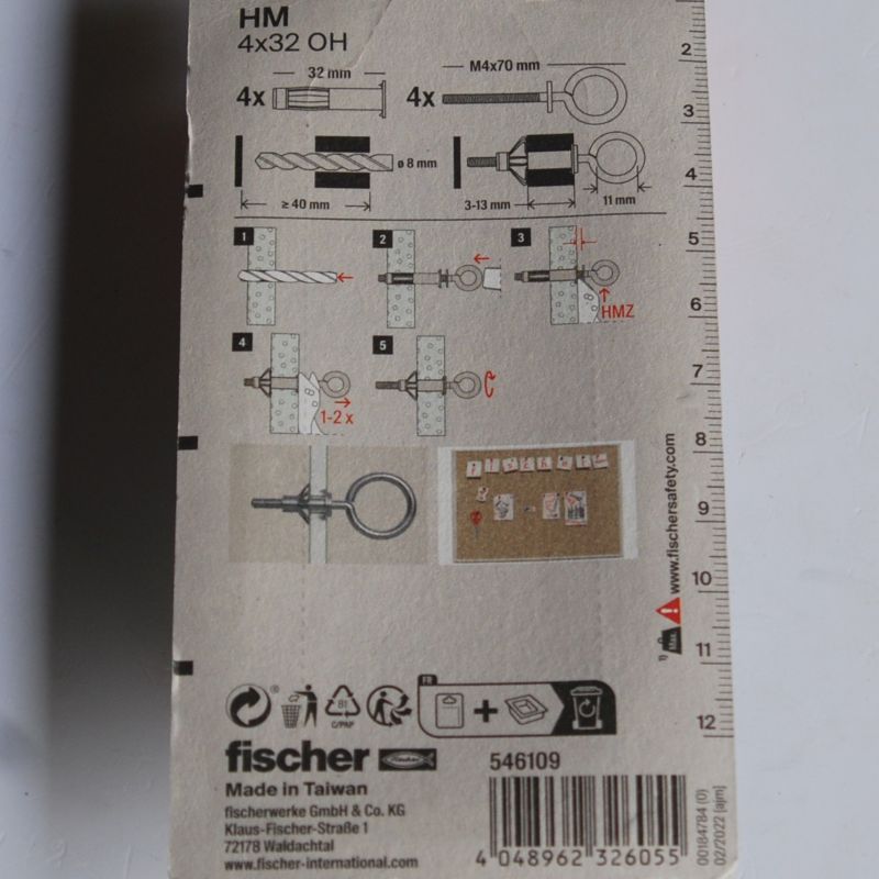 4 Chevilles métalliques à expansion HM 4x32 OH avec piton M4 Ref. 546109 FISCHER – Image 2