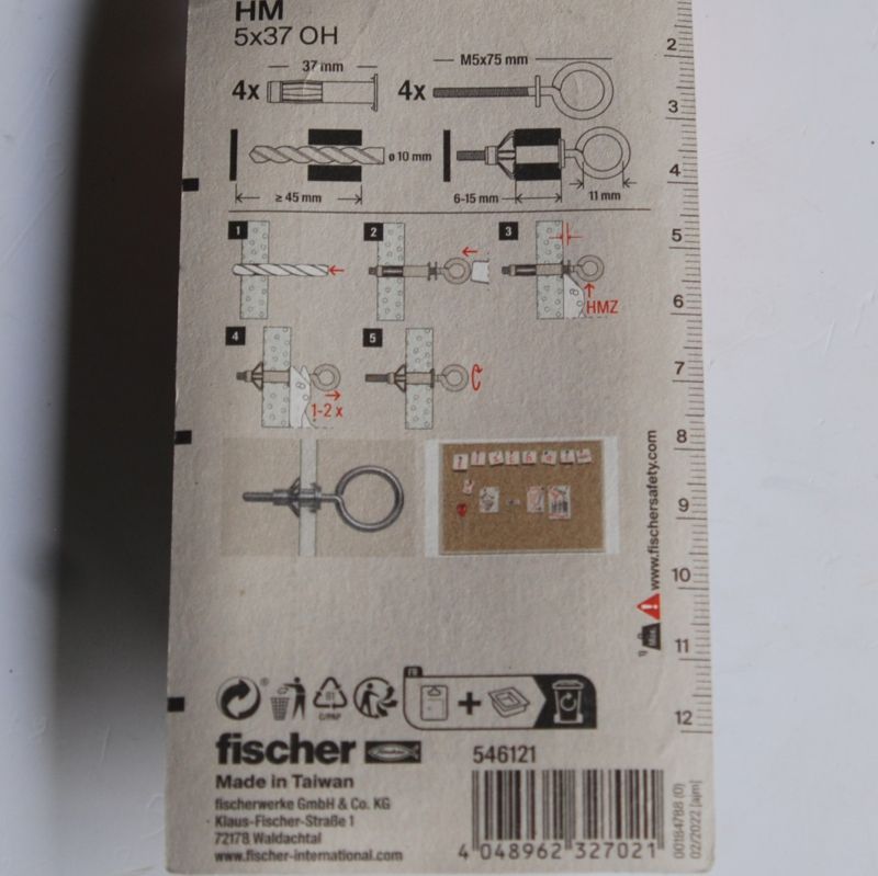 4 Chevilles métalliques à expansion HM 5x37 OH avec piton M5 Ref. 546121 FISCHER – Image 2