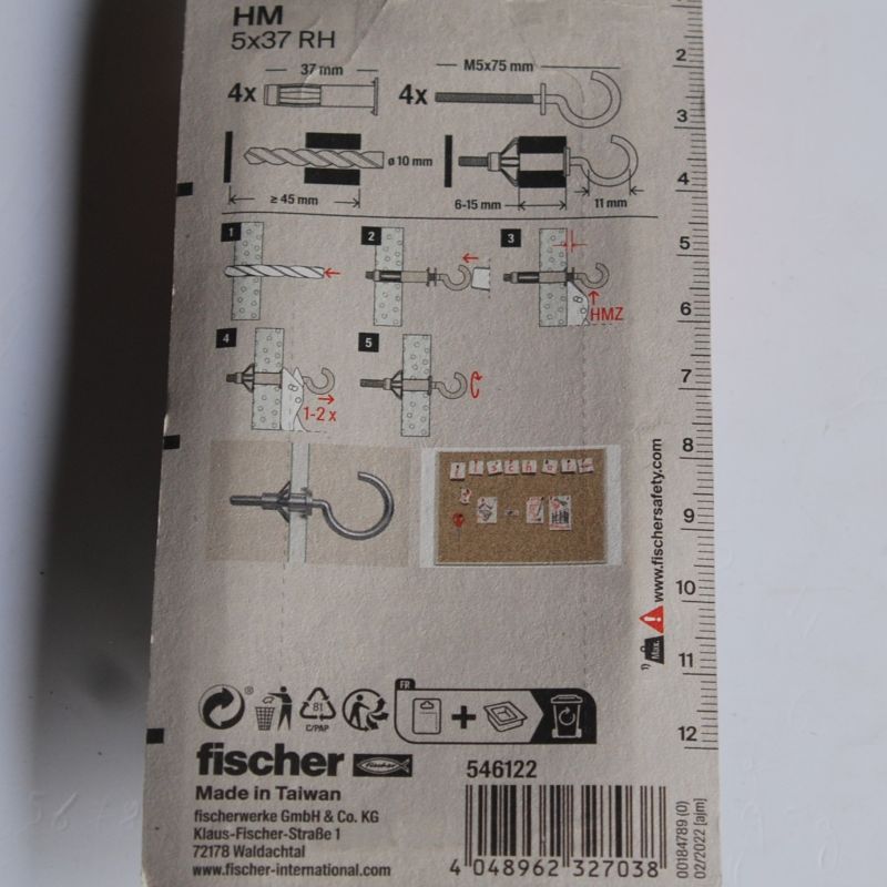 4 Chevilles métalliques à expansion HM 5x37 RH avec crochet rond M5 Ref. 546122 FISCHER – Image 2