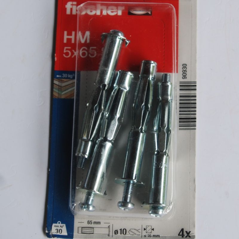 4 Chevilles métalliques à expansion HM 5x65 avec vis M5 Ref. 90930 FISCHER