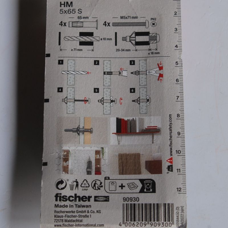 4 Chevilles métalliques à expansion HM 5x65 avec vis M5 Ref. 90930 FISCHER – Image 2