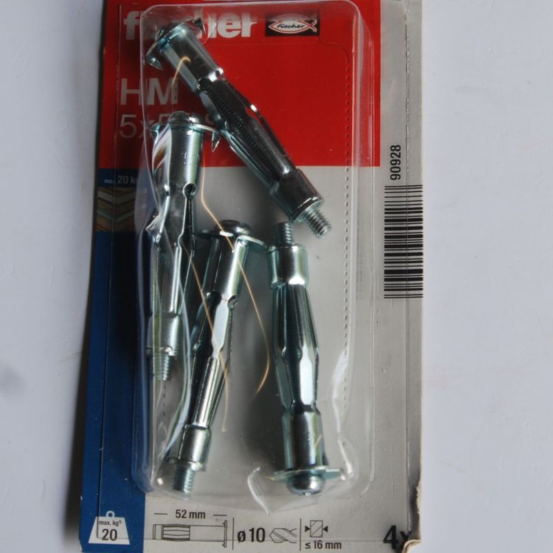 4 Chevilles métalliques à expansion HM 5x52 avec vis M5 Ref. 90928 FISCHER