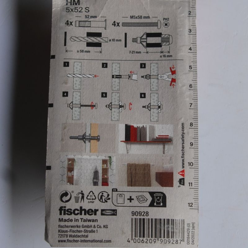 4 Chevilles métalliques à expansion HM 5x52 avec vis M5 Ref. 90928 FISCHER – Image 2